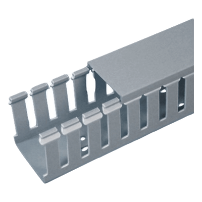 Canaleta Ranurada de PVC con Tapa / Tipo F / 1.75" Ancho x 4.1" Alto x 6.56' Largo / UL94 V-0 / Gris