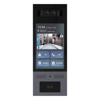 Frente de Calle IP / IK10 / IP66 / LCD 8 Pulgadas / Reconocimiento Facial / QR y PIN / 3 Puertas / Bluetooth / NFC / SIP / ONVIF