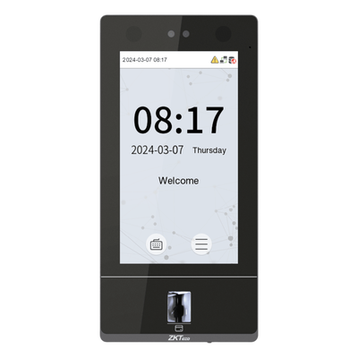 Terminal Biométrica Facial / Pantalla Táctil 7" / 50,000 Usuarios / 10,000 Huellas en Vidrio / IP65 / Wi-Fi 6 / Videoportero SIP 2.0