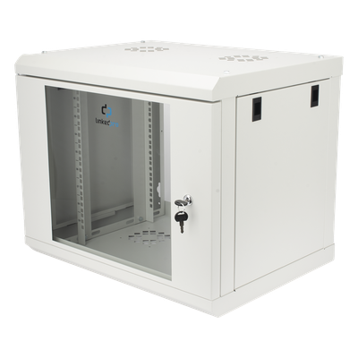 Gabinete de Pared 9U / Rack 19" / Cristal Templado / Profundidad 479.5 mm / Carga 80 kg / Acero Reforzado
