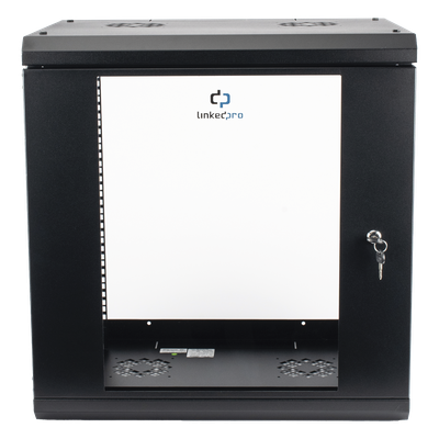 Gabinete de Pared / 12U / 19" / 455 mm Profundidad / Cristal Templado / 80 kg Carga / 1.99 x 2.04 x 1.57 pies