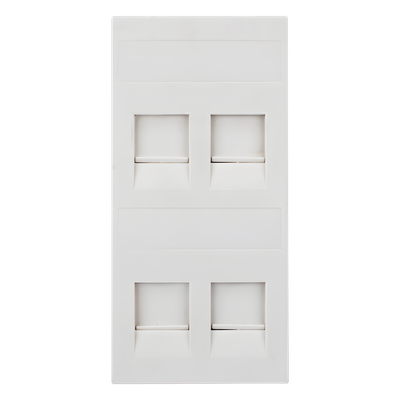 Placa Plana de Voz y Datos con Guardapolvo / 4 Puertos Keystone / Color Blanco / 108 x 52 mm / 5 mm Profundidad / Compatible Cajas Pavimento
