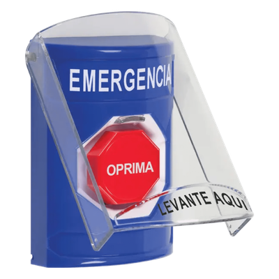 Botón Multipropósito / Superficie / Policarbonato / 2 Relevadores Forma C / LED Tricolor / Emergencia Español / Interior / Sin Bocina Pre-Alarma / Llave Restablecer