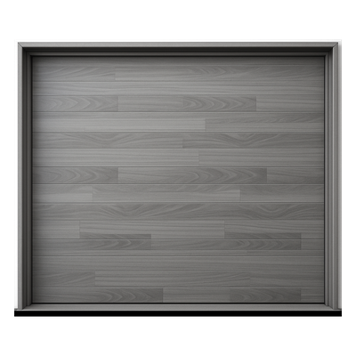Puerta de Garage Seccional / 8 x 9 pies (2.44 x 2.74 m) / Aislamiento Poliuretano 42 mm / Densidad 42 kg/m³ / Calibre 26 / Acabado Laminado Gris