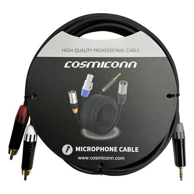 Cable Audio 3.5mm a 2 RCA / 3m (9.8ft) / Conectores Negros / Diferenciadores Rojo y Blanco / Nylon Trenzado / Cobre OFC