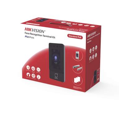 Kit Terminal Control de Acceso / Reconocimiento Facial 1500 Rostros / 3000 Huellas + 3000 Tarjetas / Pantalla Táctil 4.3" / 2 Megapixel Gran Angular / PoE+ / Alimentación Cerradura 12VDC/1A / IP65 / Wi-Fi / Audio Bidireccional / Reconocimiento con Mascarilla / -30°C a 60°C