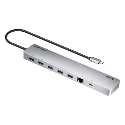 Dock Multipuerto USB-C / 11 en 1 / 8K@120Hz Single o Dual 4K@60Hz / PD 100W / USB 3.2 Gen 1 / Ethernet Gigabit / SD MicroSD / Aluminio / 8.66x1.57x0.63 in