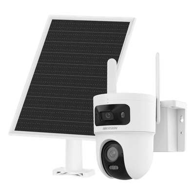 Cámara Solar IP Dual / 4 Megapixel / Doble Lente PT 4 mm + Fijo 2.8 mm / AOV 24/7 / 4G LTE / Dual Light 30 m (98.4 ft) / IP66