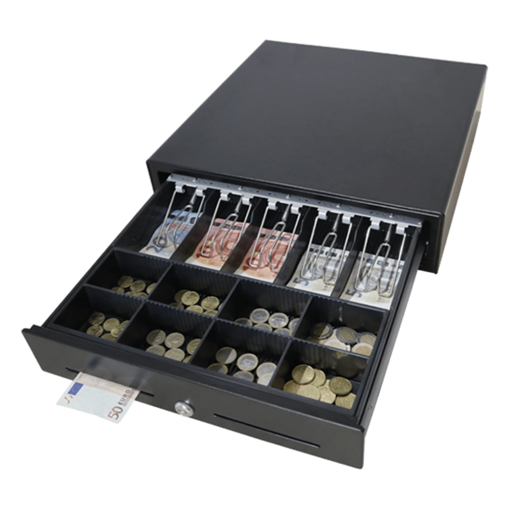 Cajón para Efectivo / Apertura Manual Push Open / Sin Electricidad / Insertos Ajustables 4/5/6/8 Billetes / Acero SPCC / 410 mm