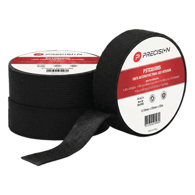 Cinta Automotriz de Fieltro PET / Espesor 0.28 mm / Ancho 19 mm / 18 m (59.1 ft) / Anti-Abrasión / Negro