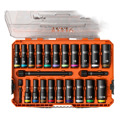Juego de Dados de Impacto Profundos / Drive 3/8" / SAE y Métrico / 23 Piezas / Adaptadores Multi-Propósito / Estuche Modular