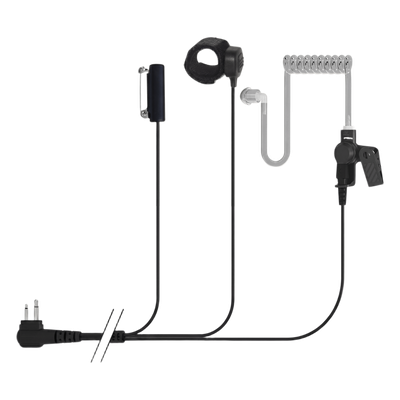 Micrófono-Audífono Profesional / 3 Cables / Tubo Acústico Transparente / PTT para Dedo / Conector 2 Pines