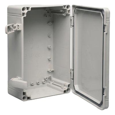 Gabinete Industrial Tipo 4X / 200 x 200 x 180 mm (7.87 x 7.87 x 7.09 in) / ABS Sin Halógenos / IP66 / Tapa Opaca con Tornillos / Panel Ajustable