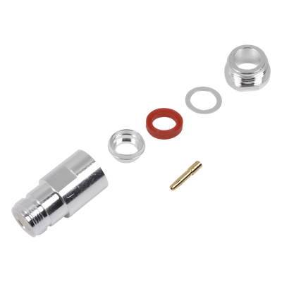 Conector N Hembra de Rosca / Compatibilidad LMR-400 y RG8/U / Bronce Plateado / Contacto Oro / Aislante Teflón