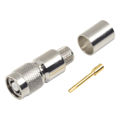 Conector TNC Macho Inverso / Anillo Plegable / Para RG-8/U y LMR-400 / Bronce Niquelado / Contacto Oro / Teflón