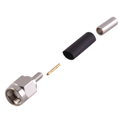 Conector SMA Macho / Anillo Plegable / RG-174/U / Belden 8216 / Cuerpo Bronce Niquelado / Contacto Oro / Aislante Teflón