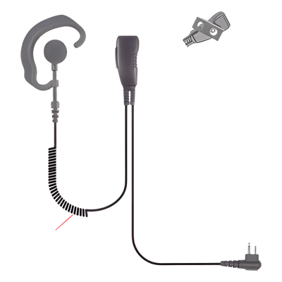 Micrófono de Solapa con PTT / Audífono Tipo Gancho / Cable Espiralado 2.5' (63.5 mm) / Reducción de Ruido / Compatible Motorola e HYT