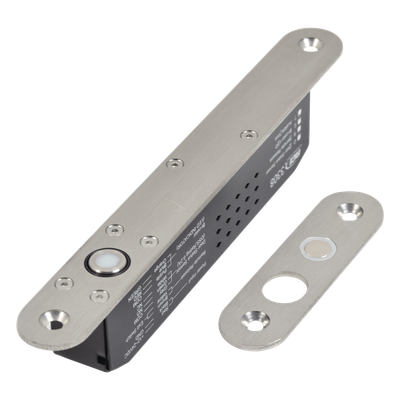Cerradura de Perno Eléctrica / Diseño Estrecho para Perfiles Delgados / Temporizador 10 s / Buzzer y LED Bicolor / 12-24 VDC / Sensor de Estado de Puerta
