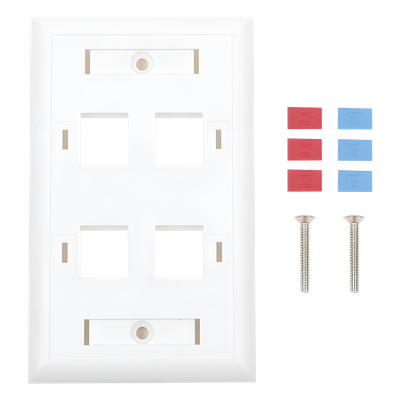 Placa de Pared Keystone / 4 Puertos / Espacio para Etiqueta / UL 94V-0 / 70 x 115mm (2.75' x 4.52')