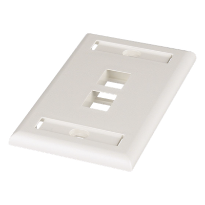 Placa de Pared Vertical / 2 Puertos Keystone / Espacios para Etiquetas / Blanco Mate / 2.75 x 4.5 pulg.