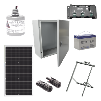 Kit Solar 12 Vcc / Panel 50 W / Controlador 10 A / Batería 100 Ah / Gabinete IP66 / Montaje en Poste
