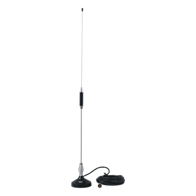 Antena Móvil CB / Banda Civil 26.960 - 27.400 MHz / Acero Inoxidable / Base Magnética / Cable RG58 5 m / 61 cm (24 in)