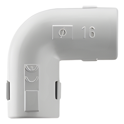 Unión en L para Tubería Rígida / PVC 25 mm / Auto-extinguible / Libre de Halógenos / Resistente a Impactos