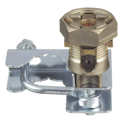 Abrazadera de Tierra para Piso Falso / 2 Conductores 6-1/0 AWG (16-50 mm²) / Pedestal Cuadrado 22 mm (7/8') / Pedestal Redondo 25-29 mm (1' a 1 1/8') / Bronce / TIA-607-A