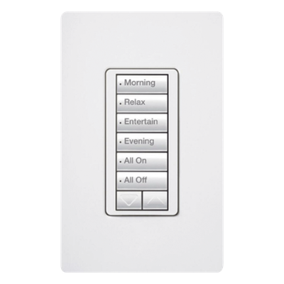 Teclado Híbrido con Atenuador / 6 Botones Programables / 450 W Incandescente / 100 W LED/CFL / Control de Neutro / Radiofrecuencia 431-437 MHz / Hasta 9 m (29.5 ft) de Repetidor