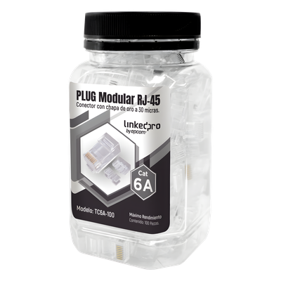 Plug RJ45 / Cat6A / 100 piezas / Chapado oro 30 micras / 10GBASE-T / TIA-568B.2