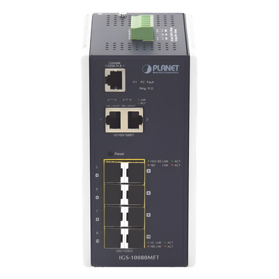 Switch Industrial Administrable L2+ / 8 Puertos SFP 1G / 2 Puertos TP Gigabit / 2 Puertos SFP 2.5G / -40 a 75°C / IP30