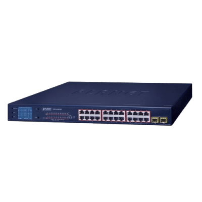 Switch PoE / 24 Puertos Gigabit 802.3af/at / 2 SFP 1000SX / LCD Inteligente / Modo Extendido 250 m (820.2 ft) / 300 W PoE / 52 Gbps