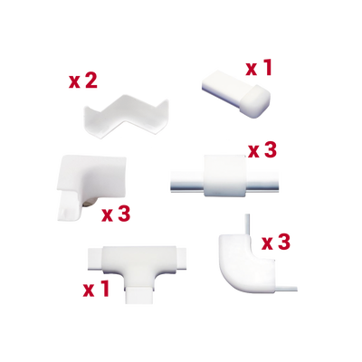 Kit de Accesorios para Canaleta / 13 Piezas / Esquineros, Uniones, Secciones L y T / PVC Rígido / Sin Herramientas